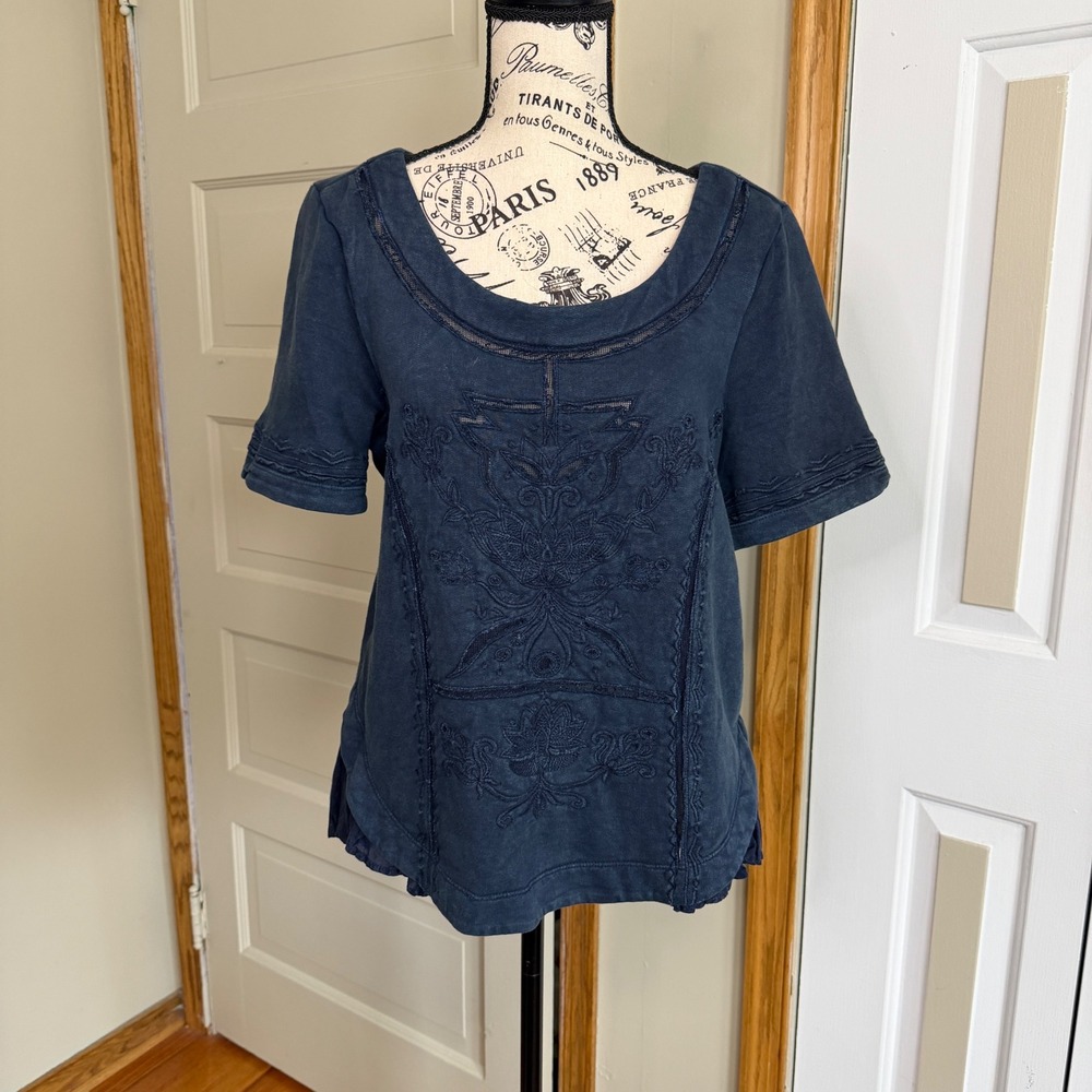 Saturday Sunday Peplum Top Womens Medium Embroidered Eyelet Anthropologie Boho